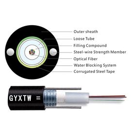 8.9mm Кабельный диаметр GYXTW 12 Ядра G652D Центральная свободная труба Внешний воздушный и канал волоконно-оптический кабельный провод с PE Jacket